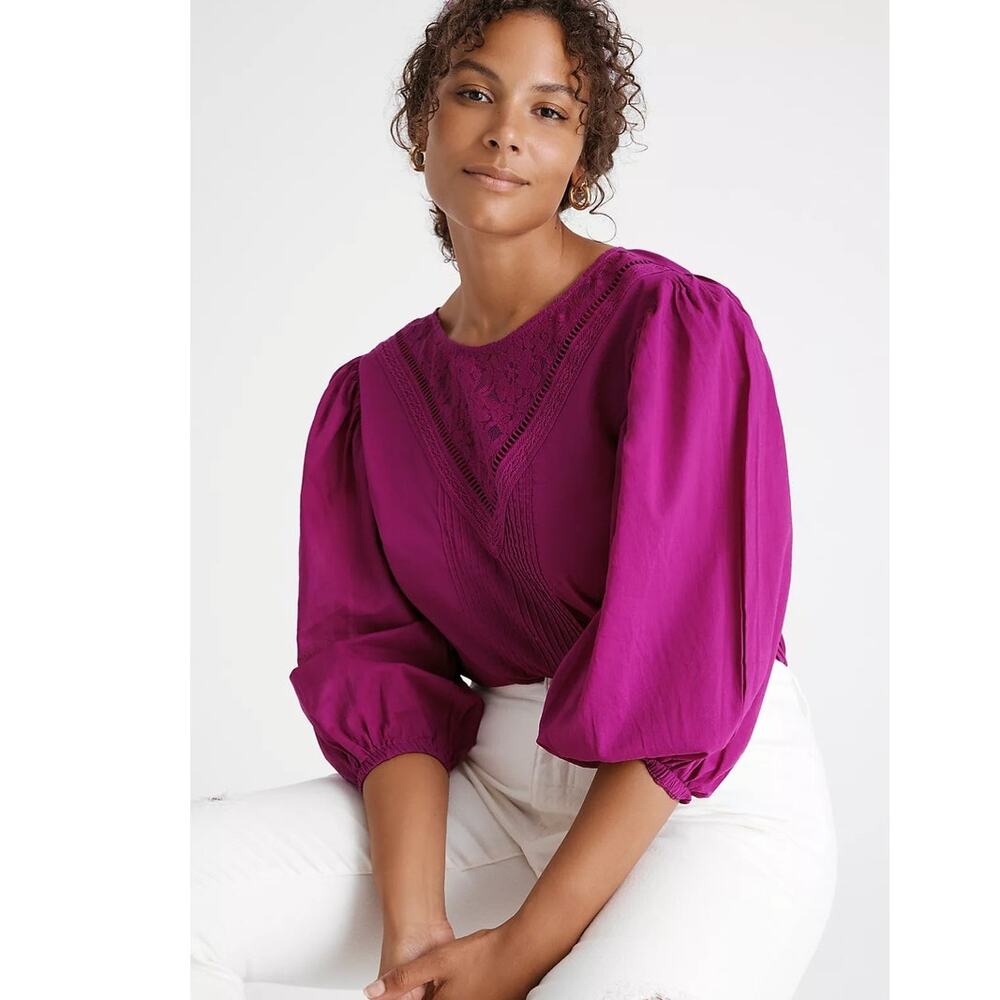 New Anthropologie Farm Rio Kelsie Blouse $118 XSP Violet X-Small Petite